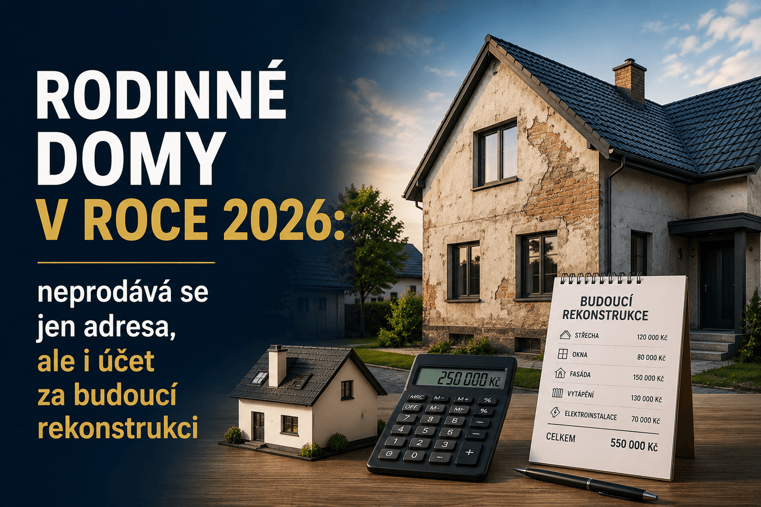 Rodinné domy v roce 2026: neprodává se jen adresa, ale i účet za budoucí rekonstrukci